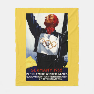 1936 olympiska affisch för vinterlekannonsering fleecefilt