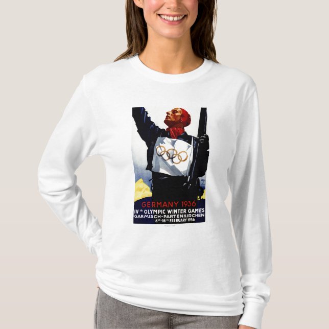 1936 olympiska affisch för vinterlekannonsering t-shirt (Framsida)