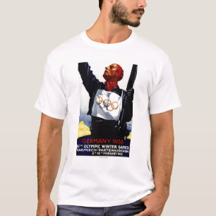 1936 olympiska affisch för vinterlekannonsering tee