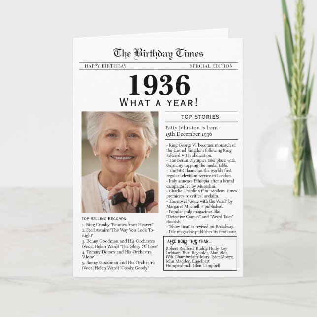 1936 Tidningsfödelsedags kort 90-årsdag (Framsida)