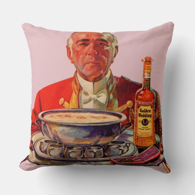 1937 butler med bricka och Golden Bröllop whiskey Kudde (Framsida)