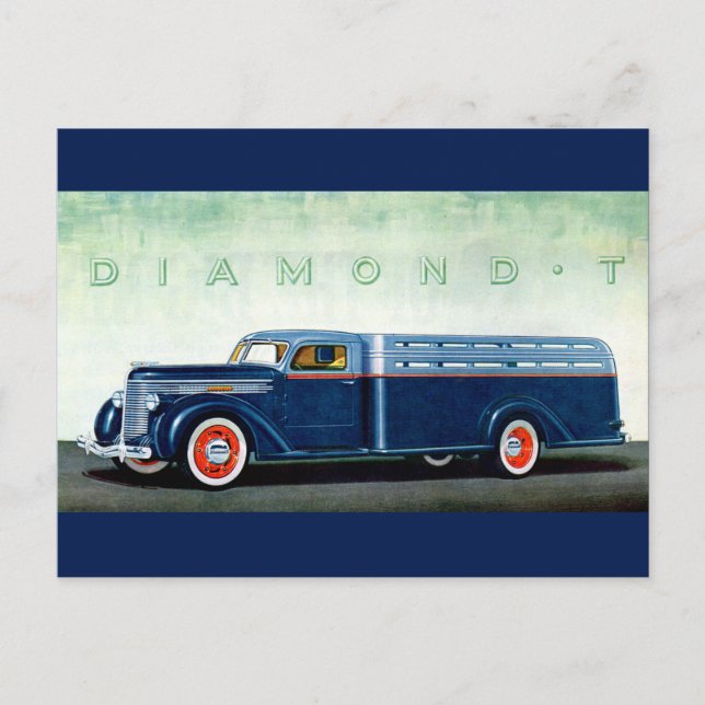 1937 Diamant T Blue lastbil Vykort (Framsida)
