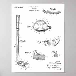 1937 Golf Klubb Patent Art Teckning Print Poster