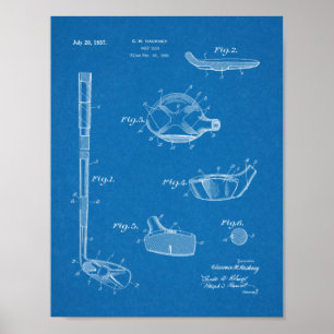 1937 Golf Klubb Patent Art Teckning Print Poster
