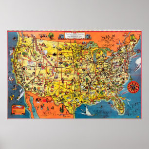 1937 Greyhound Buss Route Karta Poster