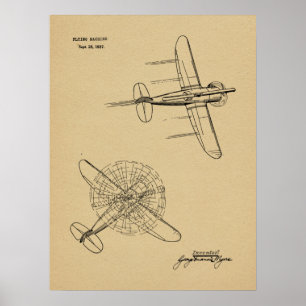 1937 Helicopter Airplane Patent Art Teckning Print Poster