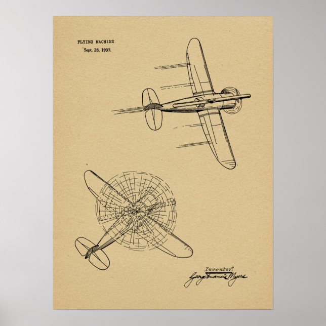 1937 Helicopter Airplane Patent Art Teckning Print Poster (Framsidan)