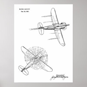 1937 Helicopter Airplane Patent Art Teckning Print Poster