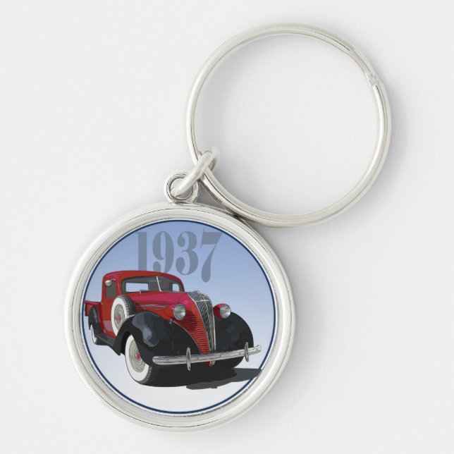 1937 Hudson Terraplan Rund Silverfärgad Nyckelring (Framsidan)