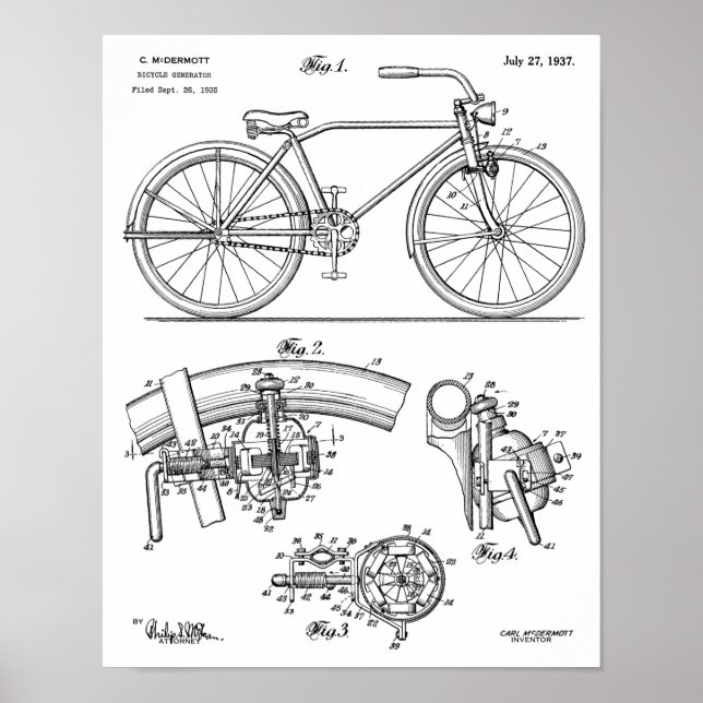 1937 Konstruktionspatent för cykelgenerator Poster (Framsidan)