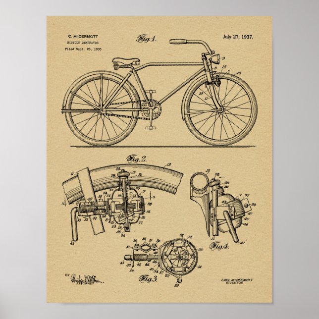 1937 Konstruktionspatent för cykelgenerator Poster (Framsidan)