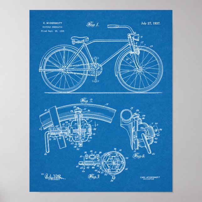 1937 Konstruktionspatent för cykelgenerator Poster (Framsidan)