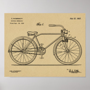 1937 Konstruktionspatent för cykelstrålkastare Poster