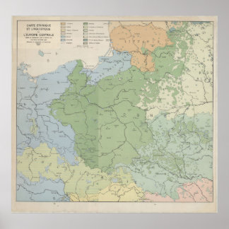 1937 Språklig karta över Centraleuropa och Östeuro Poster