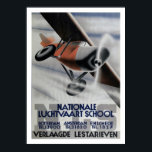 1937 Vintage Aviation Poster Art Deco<br><div class="desc">Stiliserade enplåtshastigheter i vinge genom luft,  tittar som om textblocket nedanför trycks ned. Orange,  grått,  blått och svart bläck på papper. Fullt Text: NATIONALE LUCHTVAART SCHOOL [som erbjuds Rotterdam,  Amsterdam och Enschede] Verlaagde Lestarieven Wordt Lid Der Kon. Ver. Voor Luchtvaart Leert Zweef-Vliegen Reist Per K.L.M.</div>