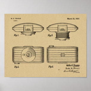 1937-Vintagens Teckning-utskrift av kamerapatent Poster