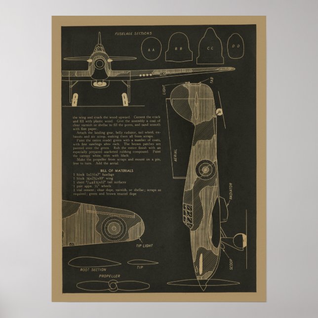 1938 Flygorkan Flygplanets designutskrift Poster (Framsidan)