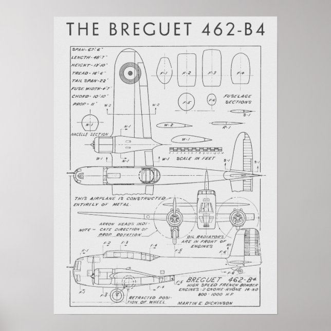 1938 Flygplan Breguet 462-B4 Art Print Poster (Framsidan)