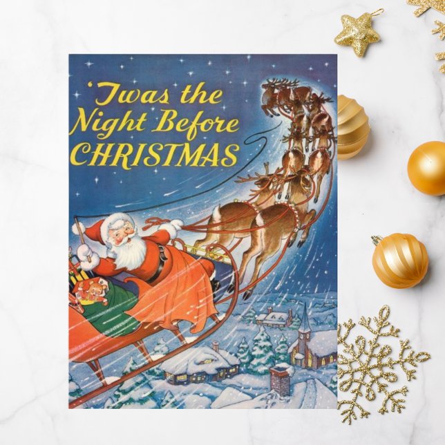 1938 Vintage Jultomten Sleigh | Rindegods Vykort (Santa and Reindeer)
