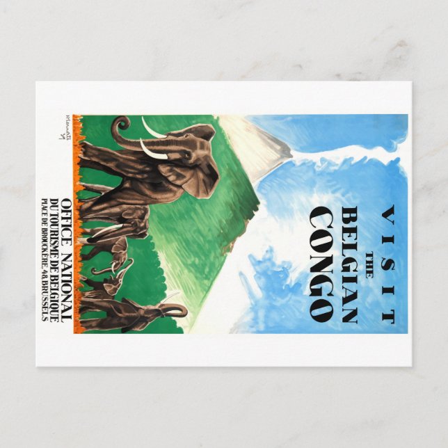 1939 Belgiska Kongo Elephants Travel Poster Vykort (Framsida)