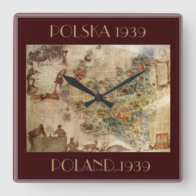 1939 MAP OF POLAND FYRKANTIG KLOCKA (Framsida)