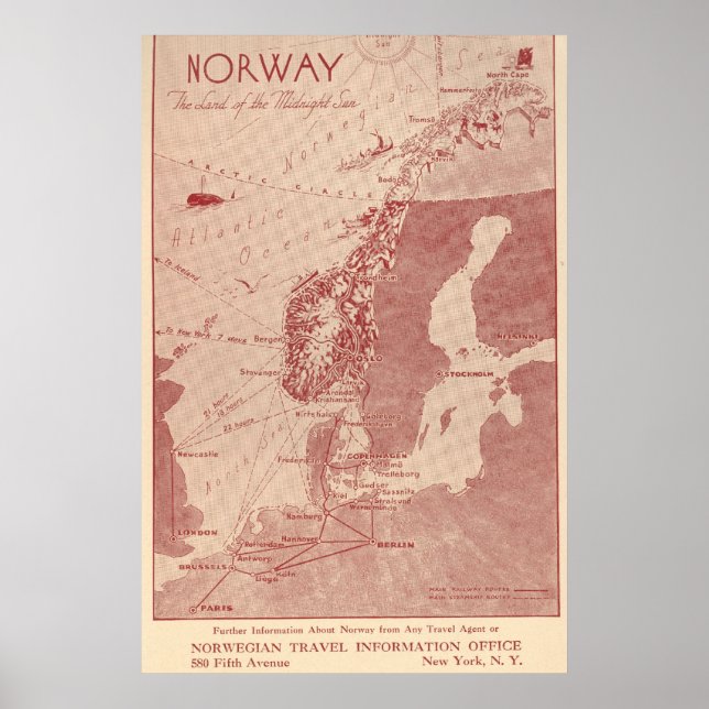 1939 Norge Norska byrån för reseinformation NY Poster (Framsidan)