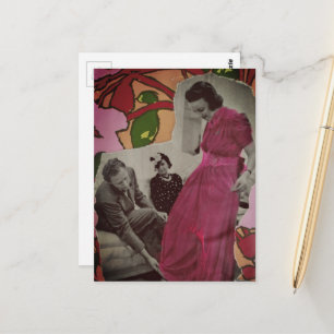1939 Rosa Pyjamas Dam Mixed Media Collage Vykort