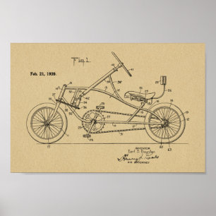 1939-Vintagens Recumbent Cycle Design Patent Art P Poster