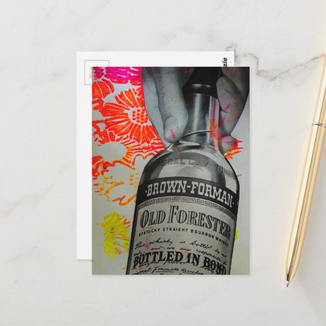 1939 Whisky Buteljerad i Bond Mixed Media Collage Vykort (Fram/Back In Situ)