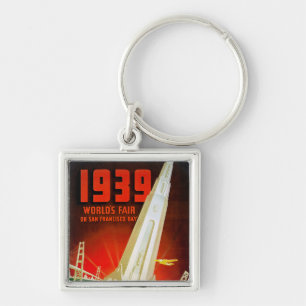 1939 World Fair San Francisco Fyrkantig Silverfärgad Nyckelring