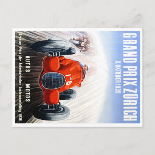 1939 Zurich Grand Prix Racing Affisch Vykort