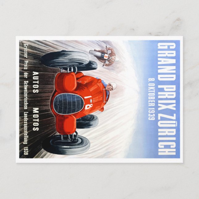 1939 Zurich Grand Prix Racing Affisch Vykort (Framsida)