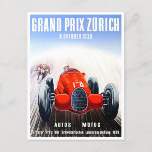 1939 Zürich Grand Prix vintage tävla Vykort
