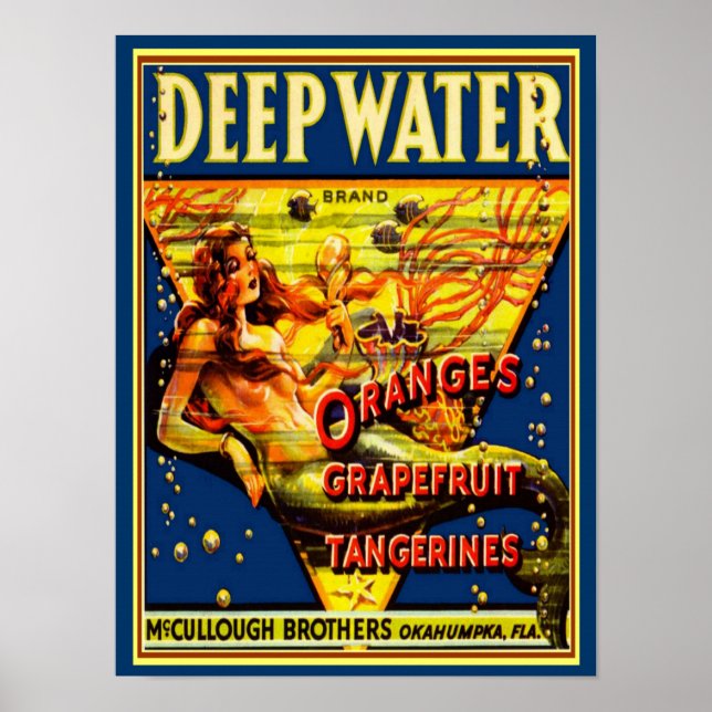1940 "Deep Vatten" Fruit Låda och -12 x 16 Poster (Framsidan)