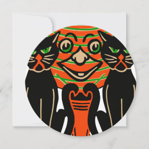 1940 Gamla Halloween Svarta Katter Kort