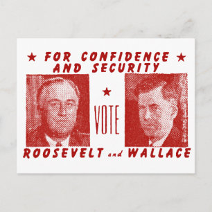 1940 Rösta Roosevelt + Wallace, röd Vykort