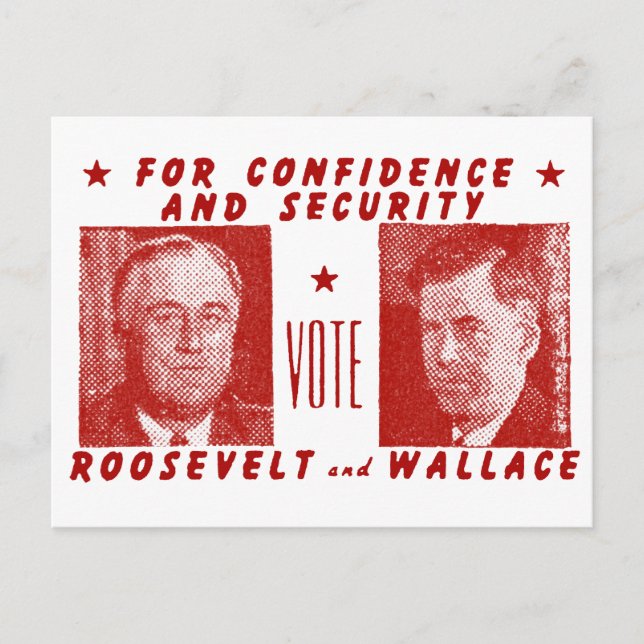 1940 Rösta Roosevelt + Wallace, röd Vykort (Framsida)