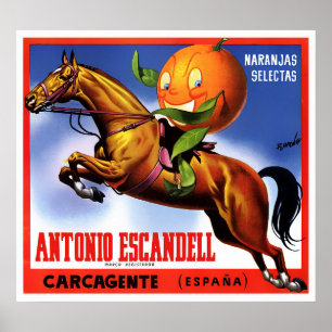 1940:s ANTONIO ESCANDELL ORANGES ETIKETT POSTER
