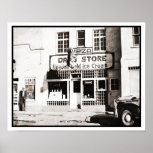 1940:s Black & White Photo of Drug Store Poster