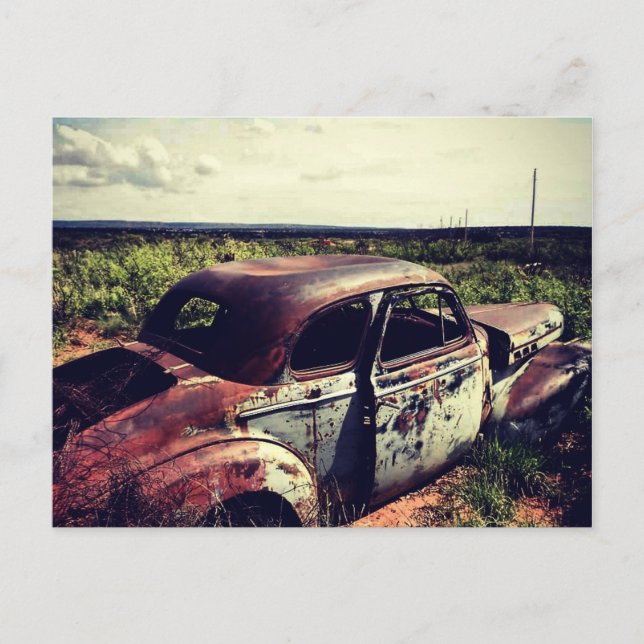 1940:s Chevrolet coupe västerande i NM sol. Vykort (Framsida)