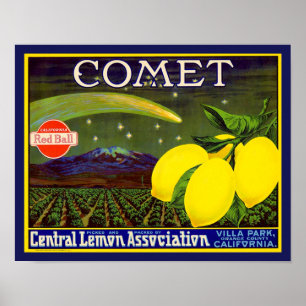 1940:s Comet Lemon Fruit Låda-etikett Poster