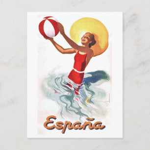 1940 Spanien Strand Resa Affisch Vykort