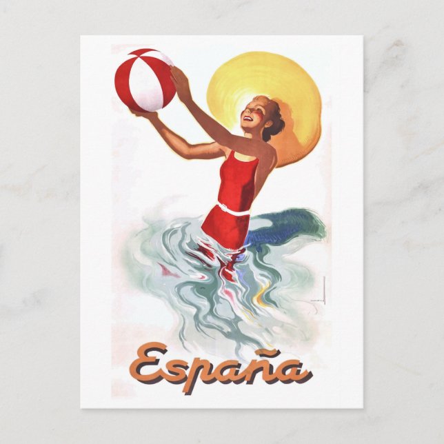 1940 Spanien Strand Resa Affisch Vykort (Framsida)
