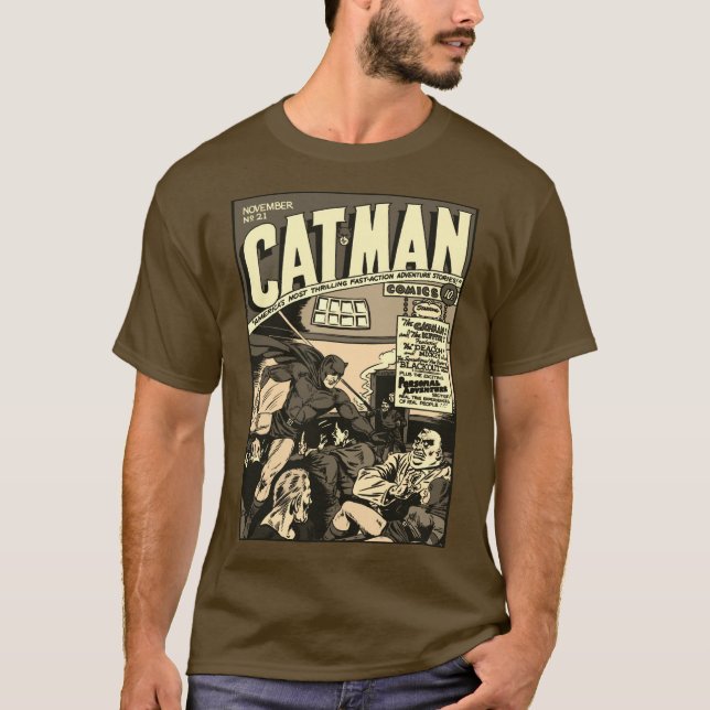 1940-tal CAT-MAN Comics (monokrom) T-Shirt (Framsida)