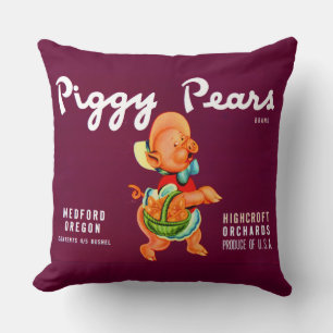 1940-tal Piggy Pears fruktlåda etikett tryck Kudde
