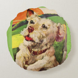 1940-tal söt terrier hund rund kudde