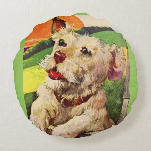 1940-tal söt terrier hund rund kudde (Baksidan)