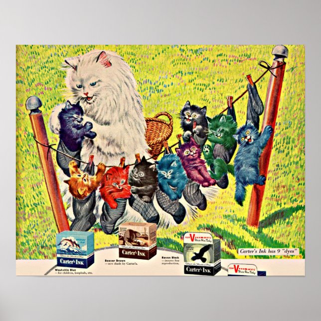 1940-talet Carters katt och kattungar i Bläck och  Poster (Framsidan)
