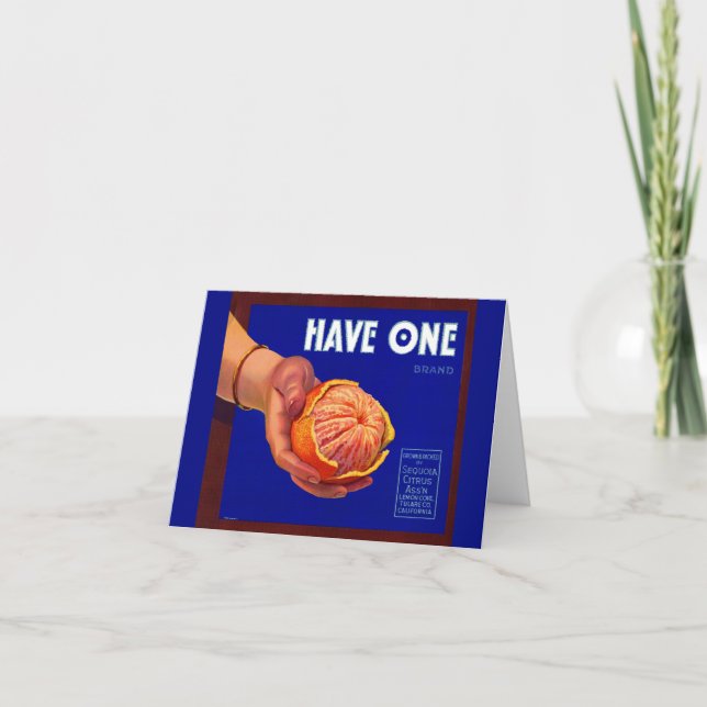 1940-talet har en låda-etikett i orangen anteckningskort (Framsida)