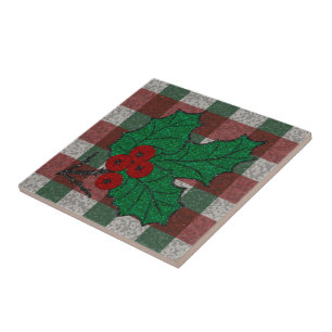 1940-talet Julafton Gingham 4,25 tum x 4,25 tum Kakelplatta
